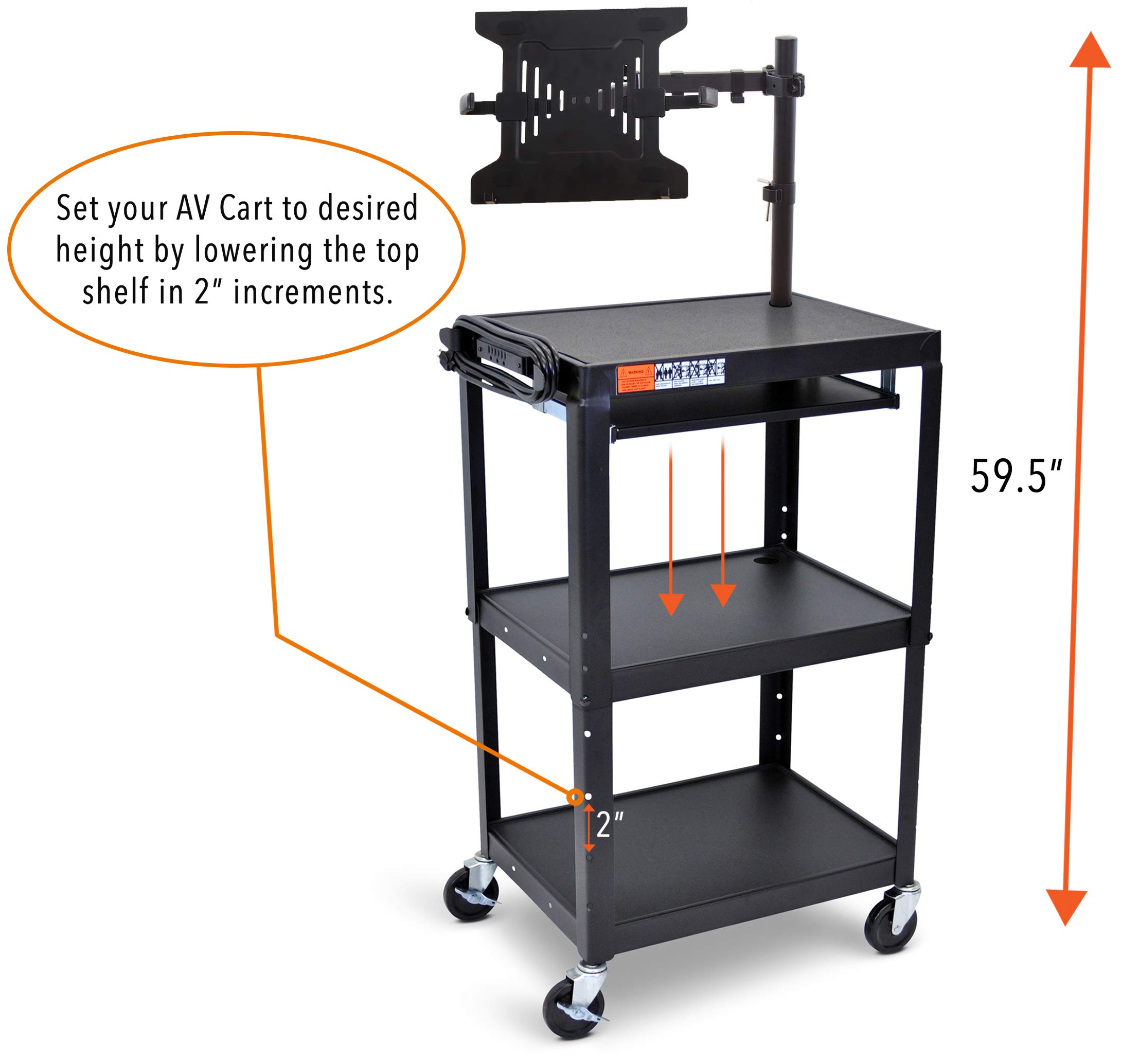 Line Leader AV Cart with Keyboard Tray and Laptop Stand Mobile