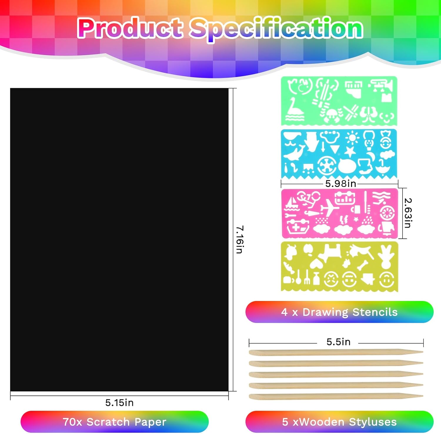 CMTOOP 70 PCS Easter Rainbow Scratch Paper Art for Kids - Magic Rainbow Scratch Set with Eggs Bunny Chick Shapes - DIY Craft Kits Easter Basket Stuffers Gifts Party Favors Classroom Activities - Image 2