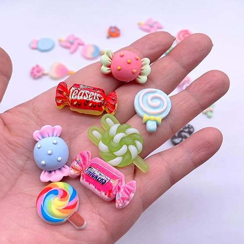 Miniatura 8 de 150 dijes de slime de resina falsos de caramelo, parche de resina kawaii lindo juego de dulces de espalda plana, decoraciones surtidas mixtas para