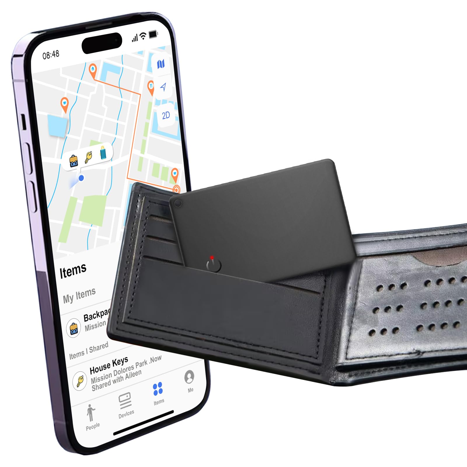 Wallet Tracker, Smart Tracker, Ricaricabile e Riutilizzabile, Smart Air Bluetooth Card Tag Trova Oggetto per Portafoglio/Bagaglio/Valigia/Borsa/Zaino/Bicicletta, Nero (solo iOS