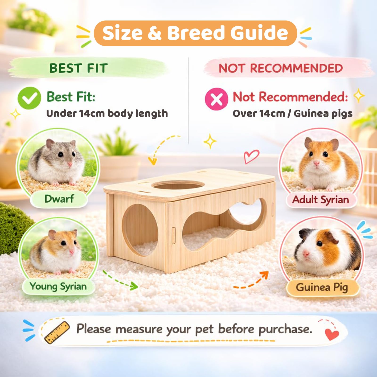Maison pour Hamster Tunnel en Bois avec fenêtre en Forme de Nuage, Refuge Naturel pour Hamster, Maison de Jeu Hamsters Nains, Accessoire Tunnel Hamsters Nains et syriens (22×11×8)