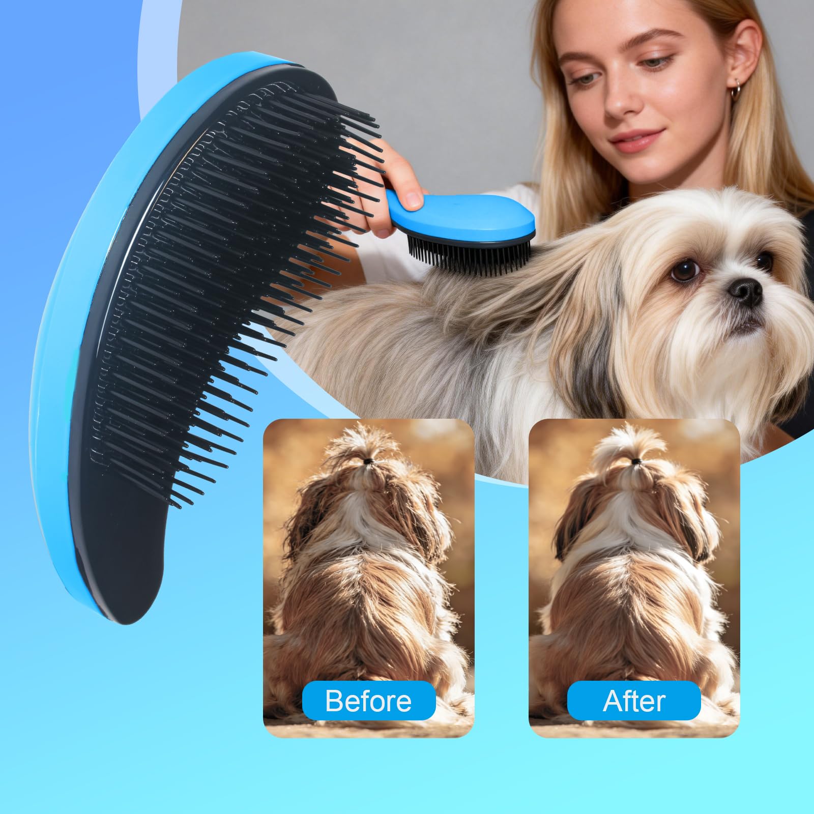 Small Dog Brush- Grooming Tool for Teddy, Yorkies, Maltese, Shih Tzu, Chihuahua - Puppy Hair Brush (Blue) - image 5