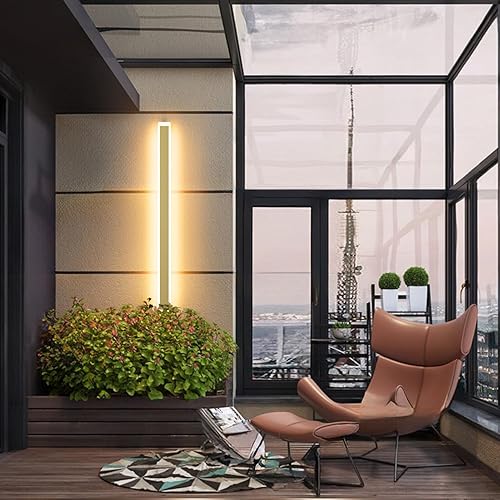 Vista 42 de Paquete de 2 luces para exteriores, moderna lámpara de pared para exteriores, tira larga, aplique de pared LED IP65, luz cálida antioxidante, 3000