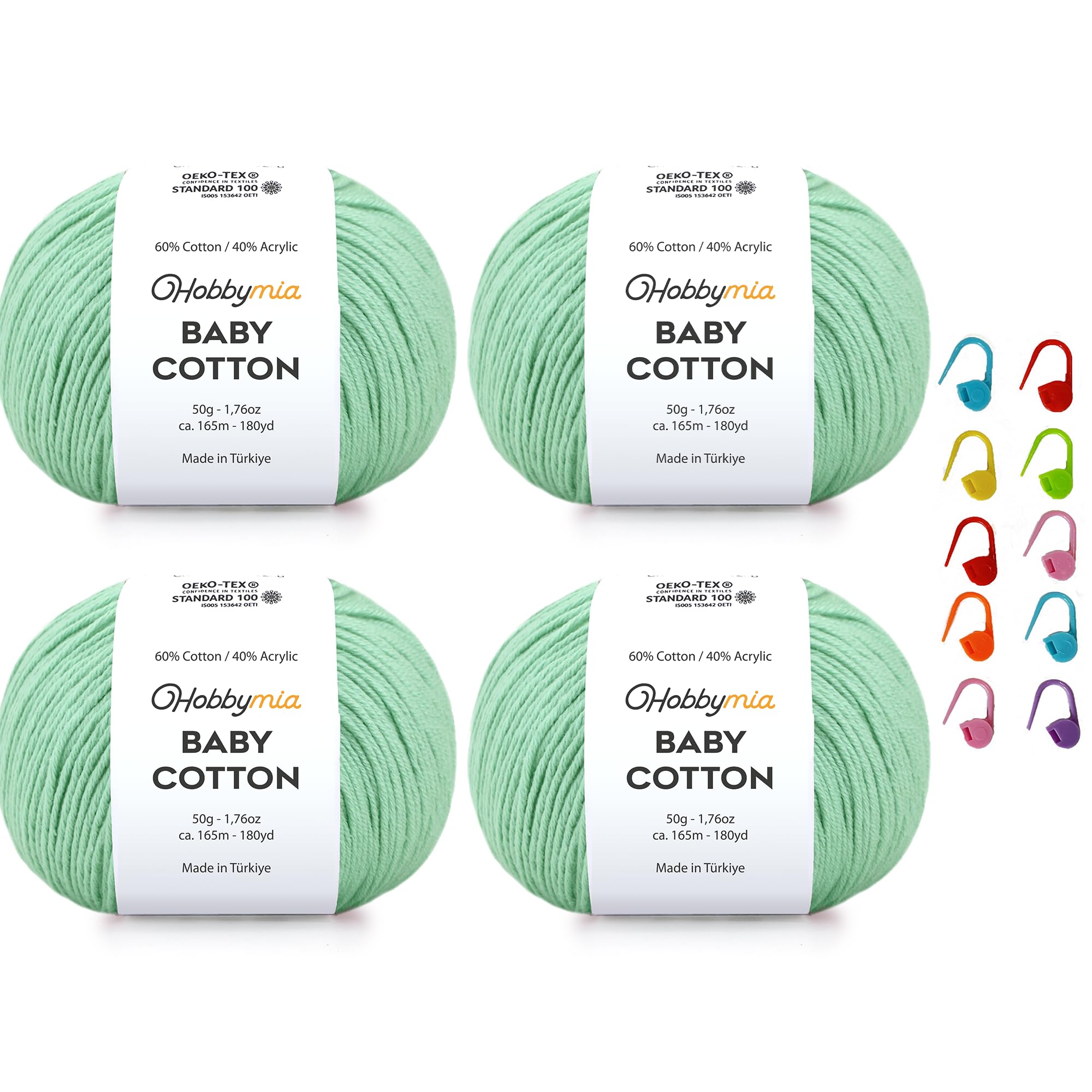 Baby Cotton Blend Yarn – Soft Sport Weight Yarn for Crochet & Amigurumi - 50g/180yds - 60% Cotton 40% Acrylic - Ideal for Baby & Knitting Proj.(Neon Green, 1 Ball) — view 57