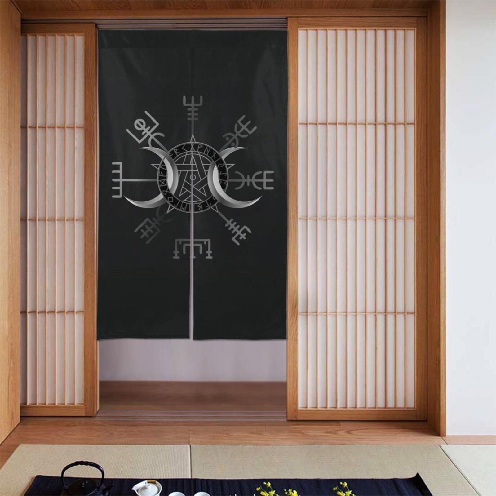 Lukiyys Viking Norse Mythology Warrior Compass Door Curtains,Doorways Curtains for Windows,Bedroom Divider 34"X 56"