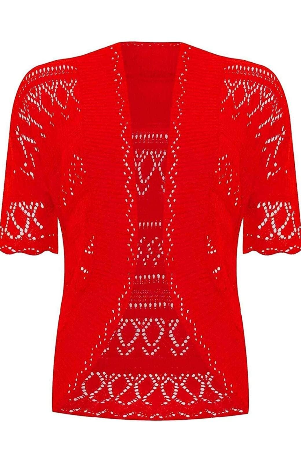 Womens Crochet Knitted Short Sleeve Shrug Ladies Cardigan Bolero Top Plus S-4XL (Red, 3XL UK 24-26)