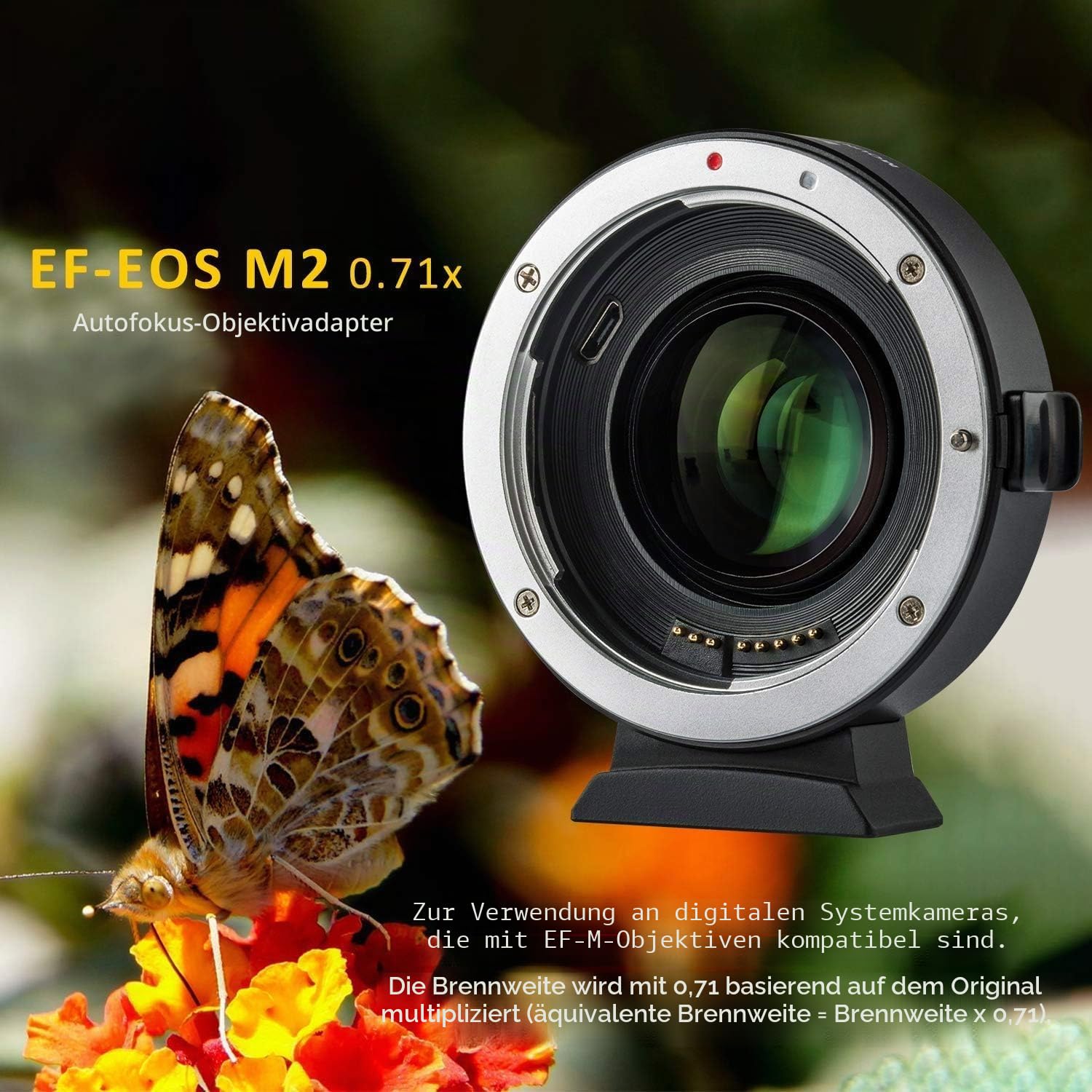 EF-EOS M2 Autofokus Objektiv-Adapter 0.71x Speed-Booster kompatibel mit Canon EF-Objektiv zu EOS-M (EF-M Mount) Kameras CAN0N EOS M M2 M3 M5 M6 M10 M50 M100 M200