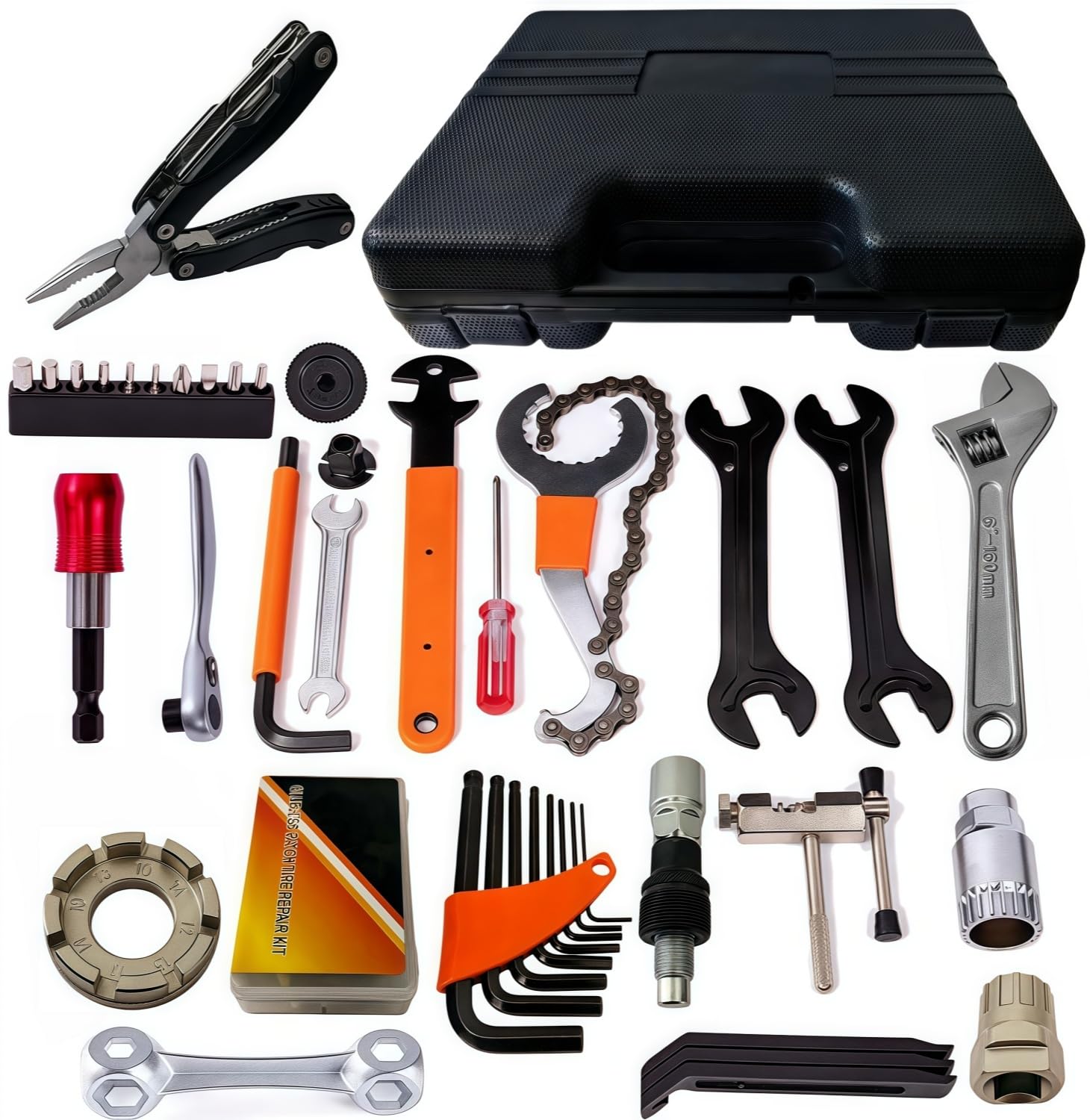 YBEKI Professional Bike Repair Tool Kit with Hard Case - Complete Maintenance Set for Mountain & Road Bikes, Includes Ratchet, Chain Tool, Crank