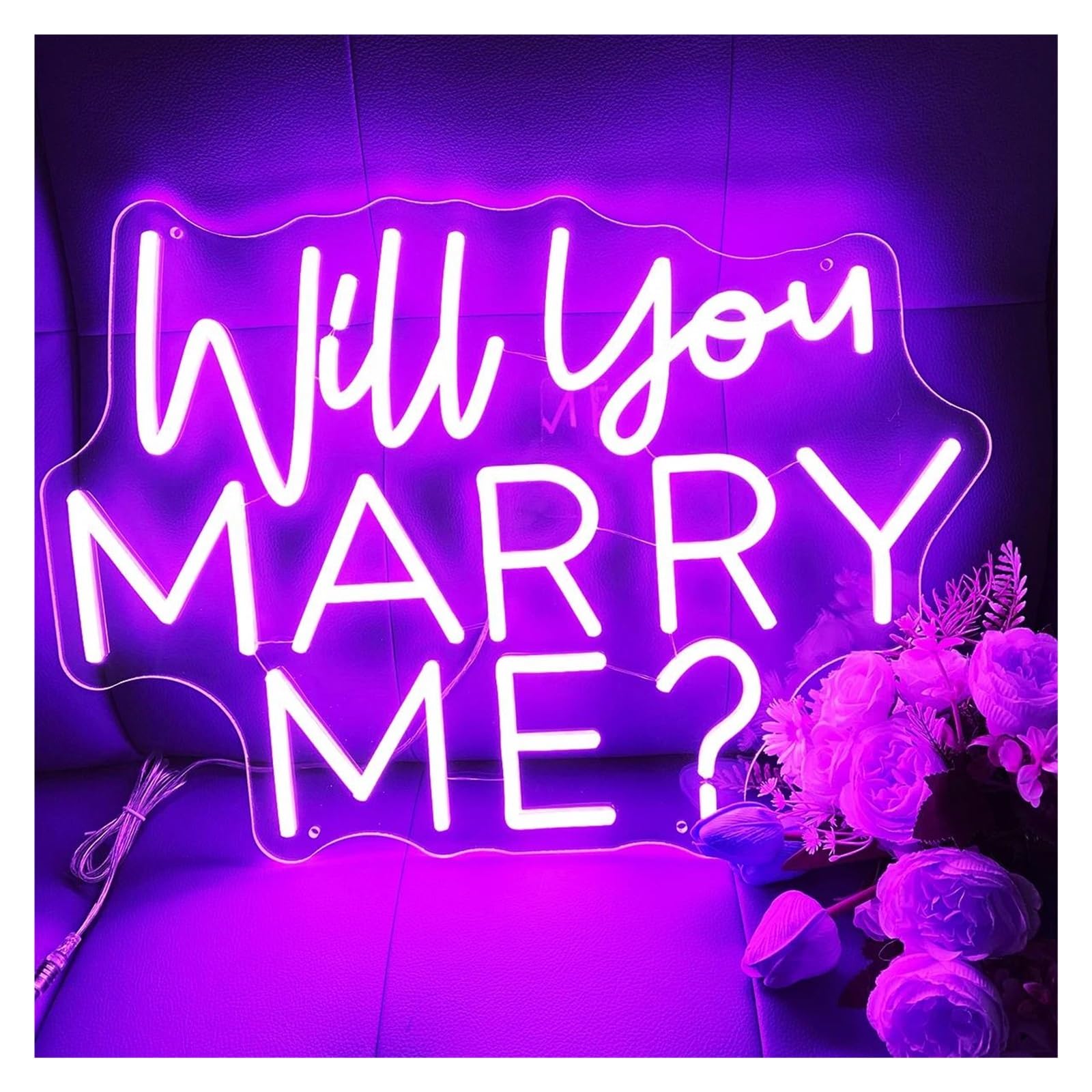 Luces Art Decoration Christmas ¿Quieres Casarte Conmigo? Letrero De Neón Hecho Para Parejas Que Confiesan Diseño Del Sitio De Propuesta De Matrimonio Para Crear Una Atmósfera Romántica(Púrpura)