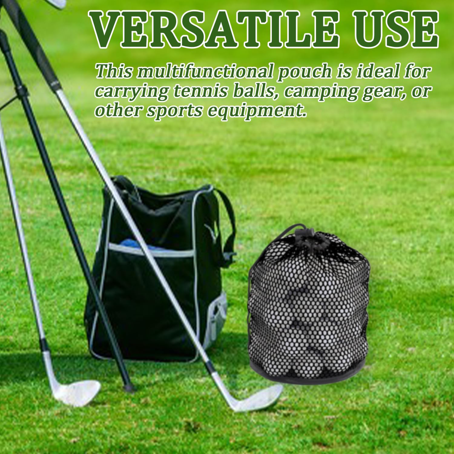 Borsa Porta Palline da Golf 2 Pezzi, Sacca per Palline con Chiusura a Coulisse, Nero, Accessorio da Golf