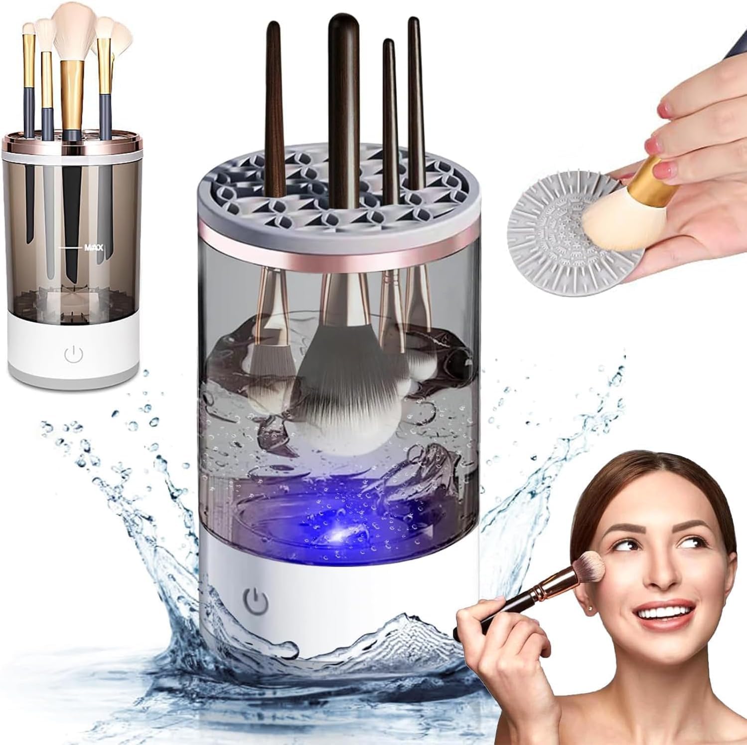 Electric Makeup Brush Cleaner, Universal Makeup Brushes Cleaner Machine with Brush Mat, Automatic Cosmetic Brush Cleaner USB,Deep Cleaner Make up Brush Spinner,Best Gifts for Women Girlfriend Wife Mom