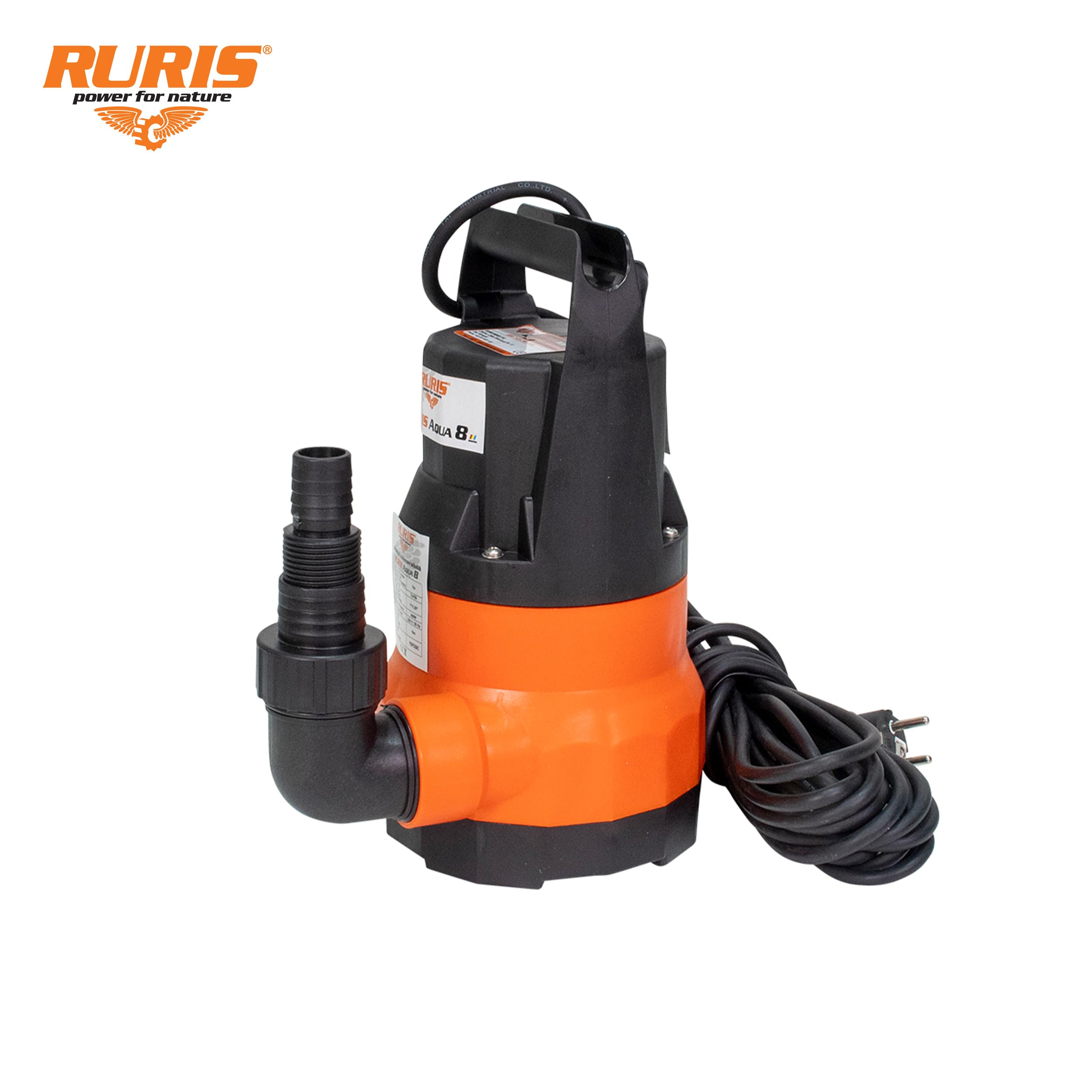 RURIS POWER FOR NATURE Aqua 8 - Pompe Submersible pour Eaux Claires 400W, Débit 7m³/h, Hauteur de Refoulement 7m, Avec Flotteur, Câble 10m, Idéale pour Puits, Cave, Piscine et Irrigation
