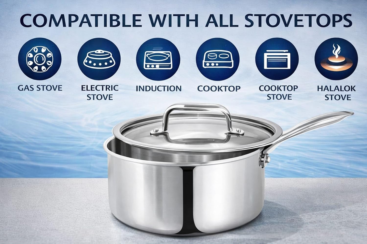 Stainless Steel Sauce Pan with Lid 3 Quart Non Stick Pan Easy to Clean For Home Kitchen Restaurant Multipurpose Use (Silver 7.87 inches)