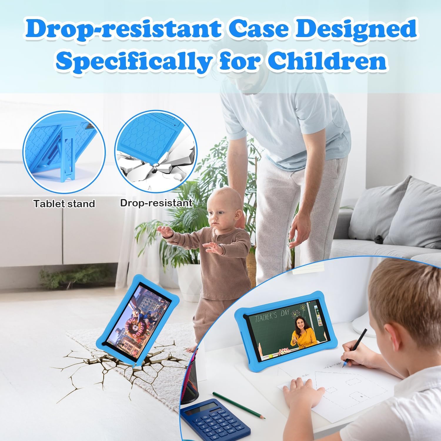 Tablet para Niños 7 Pulgadas, Tablet Android 13 con 8GB RAM 64GB ROM (mpliable 256 GB), Control Parental, Pantalla IPS HD, GMS Certified, WiFi, Tableta Niños Educativo con Funda de EVA (Azul)