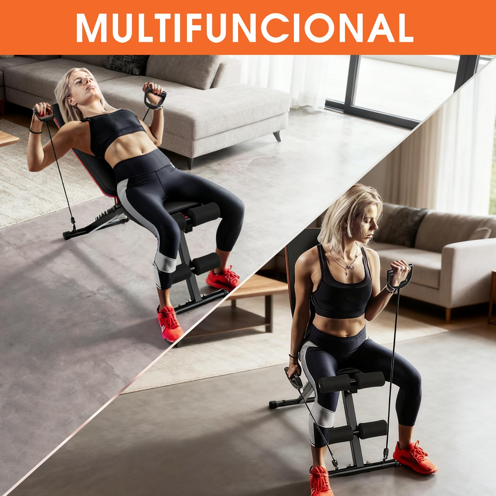 DH FitLife Banco de Pesas Plegable 8 en 1 | Banco de Entrenamiento para Cuerpo Completo en Casa | Banco Ajustable y Inclinado, Entrenador de Abdominales para el Gimnasio en Casa