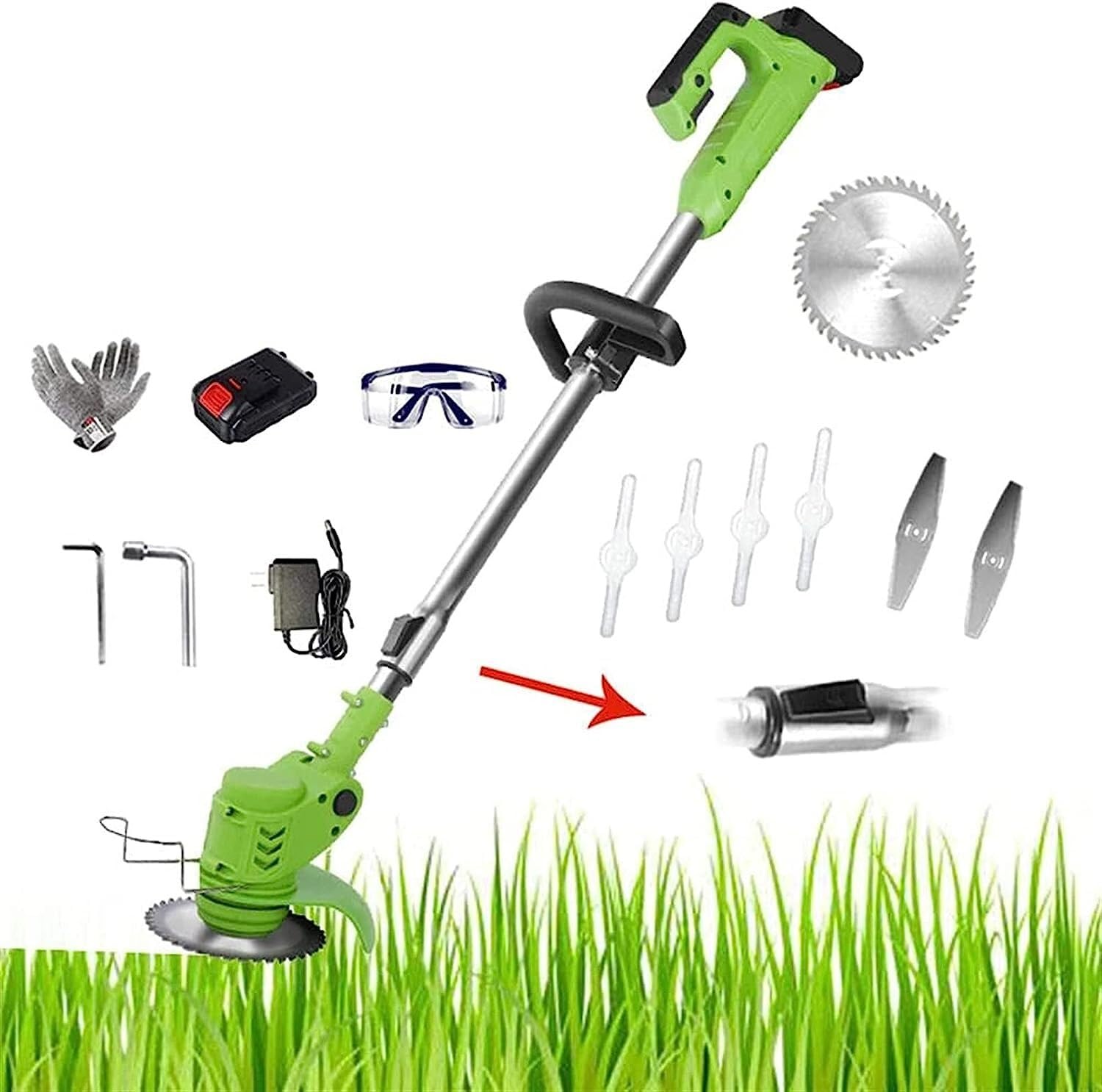 Tondeuse à gazon portable sans fil avec tige télescopique pour désherbage de ménage