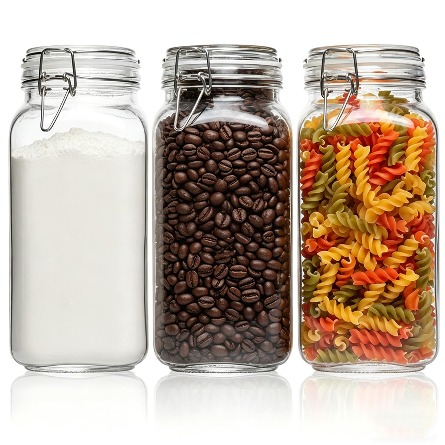 ComSaf Large Square Glass Jars with Airtight Lids, 78 oz, 3 Pack, Wide Mouth