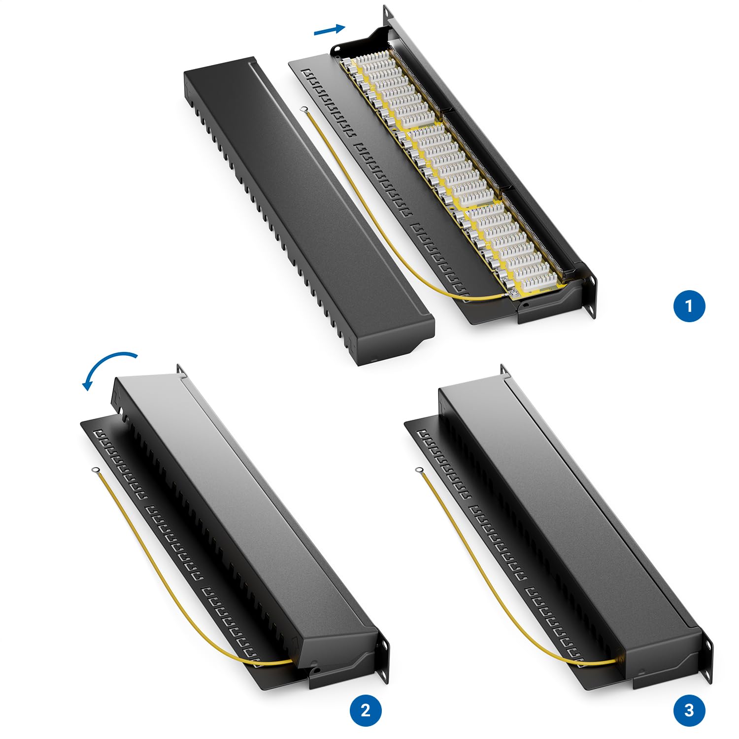 deleyCON CAT6 Patch Panel El Panel de Corrección 24 Puertos Escritorio 19" Pulgadas el Montaje en Rack Ensamblaje del Servidor 24x RJ45 Blindado TIA568A TIA568B - Negro