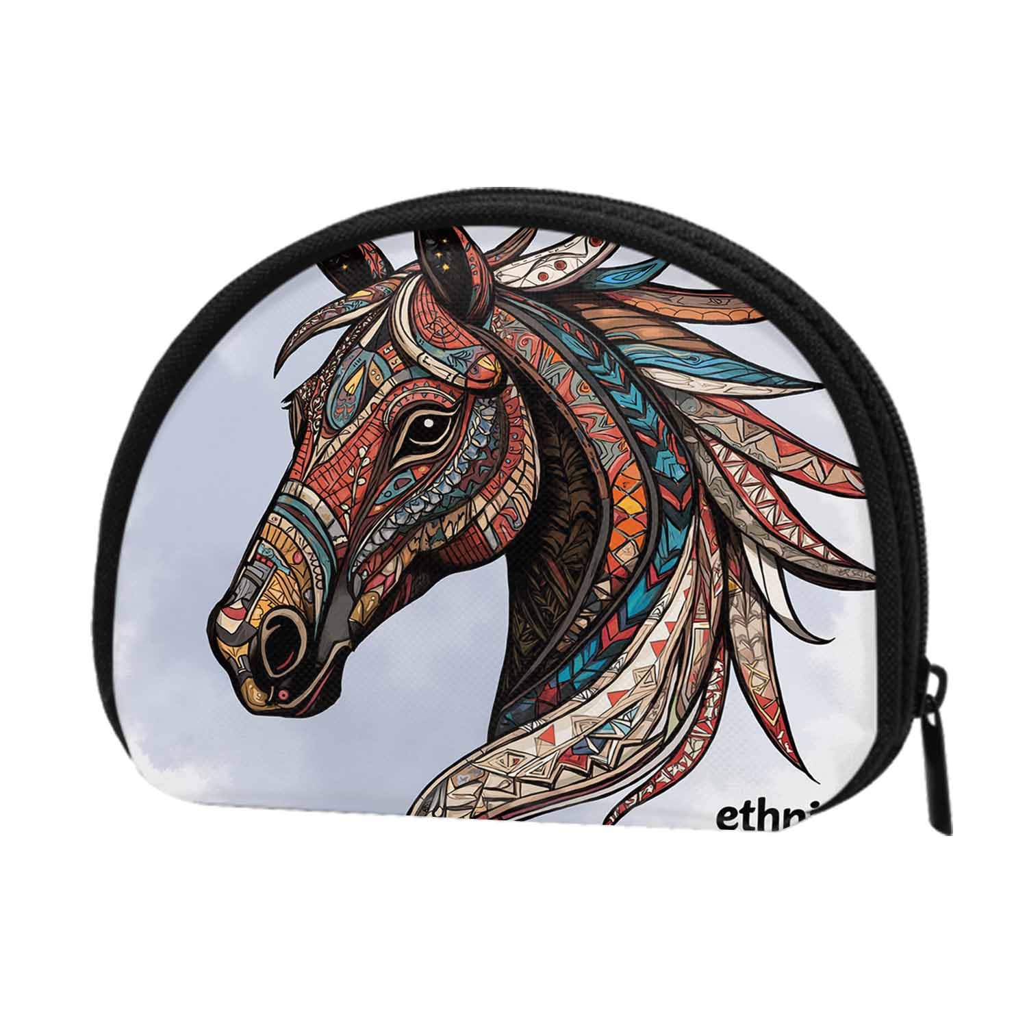 IBILIU Small Coin Purse Horse Indigenous Totem Animal Theme Modern Art With Colorful Arrow Motifs Mini Wallet Coin Pouch Change Purse For Women Men