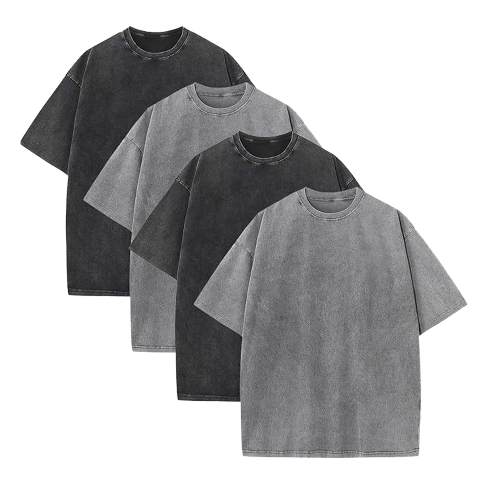 Camiseta de manga corta para hombre, cuello redondo, estilo vintage, lavada, básica, casual | Elemento básico de armario para hombre