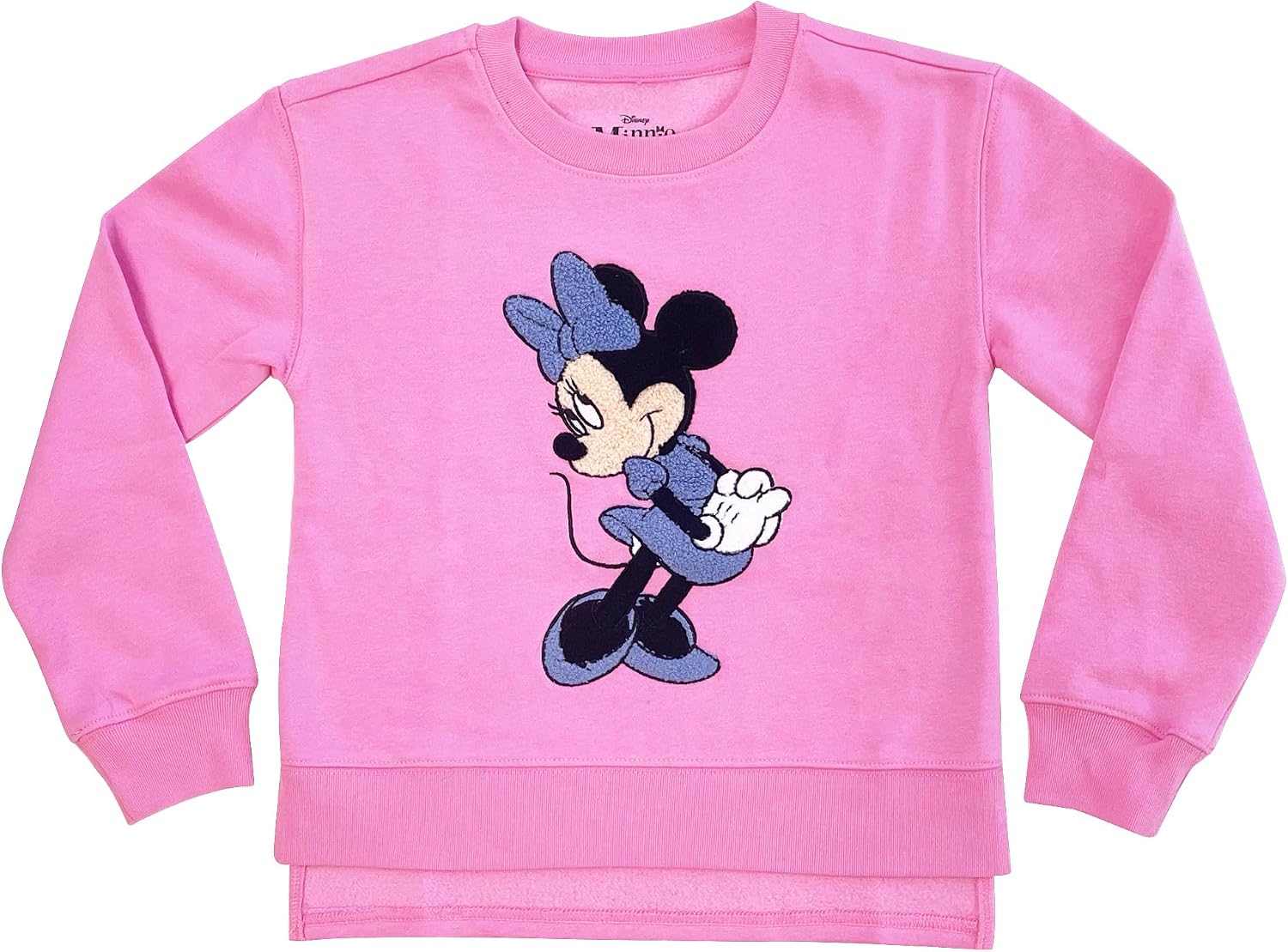 Disney Mickey & Minnie Mouse Girls Sweatshirt -Jumbo Print, Chenille Patch & Embroidery Minnie Mouse Pullover- Sizes 4-16