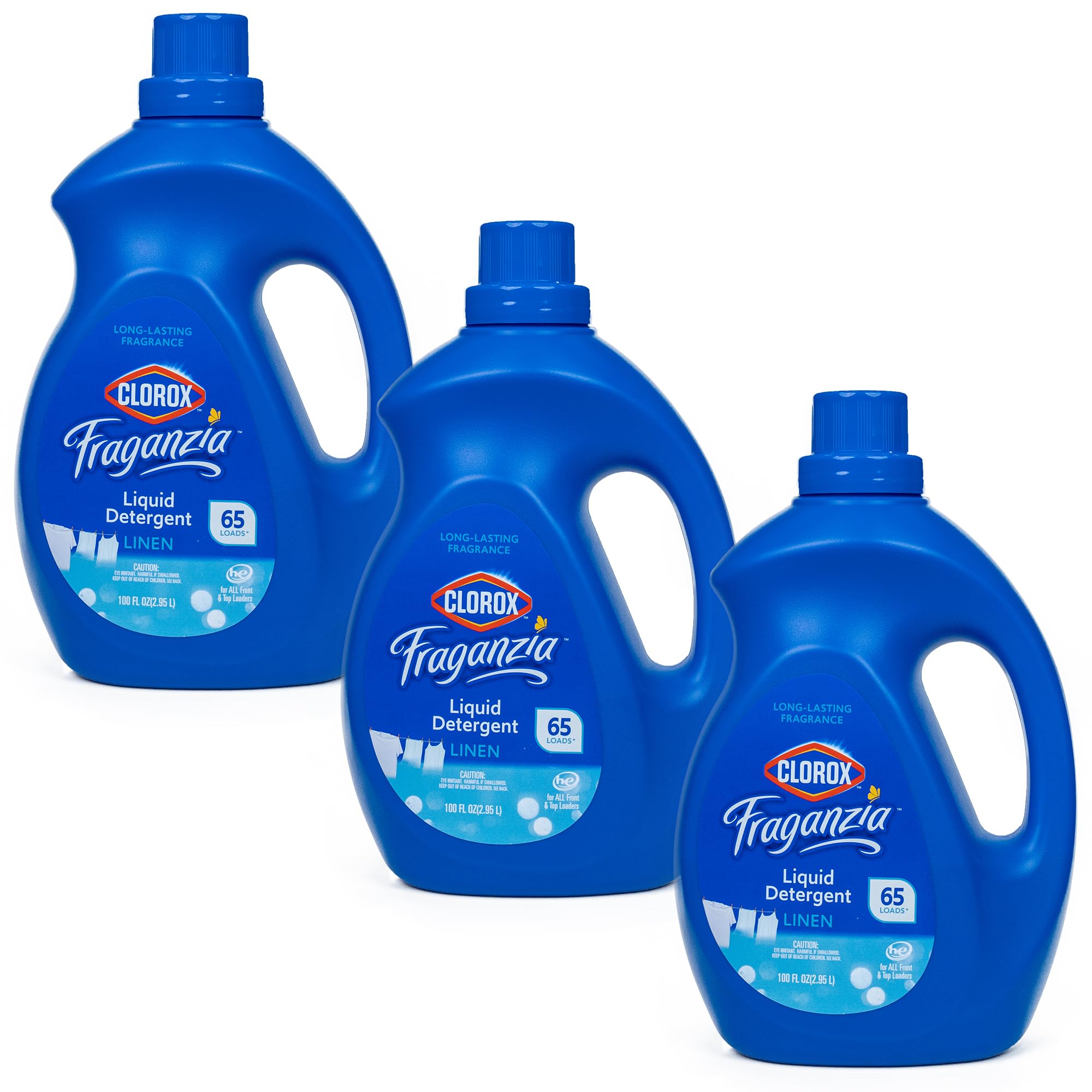 Clorox Fraganzia Liquid Laundry Detergent, Linen Scent, 100 Fl Oz, 3-Pack
