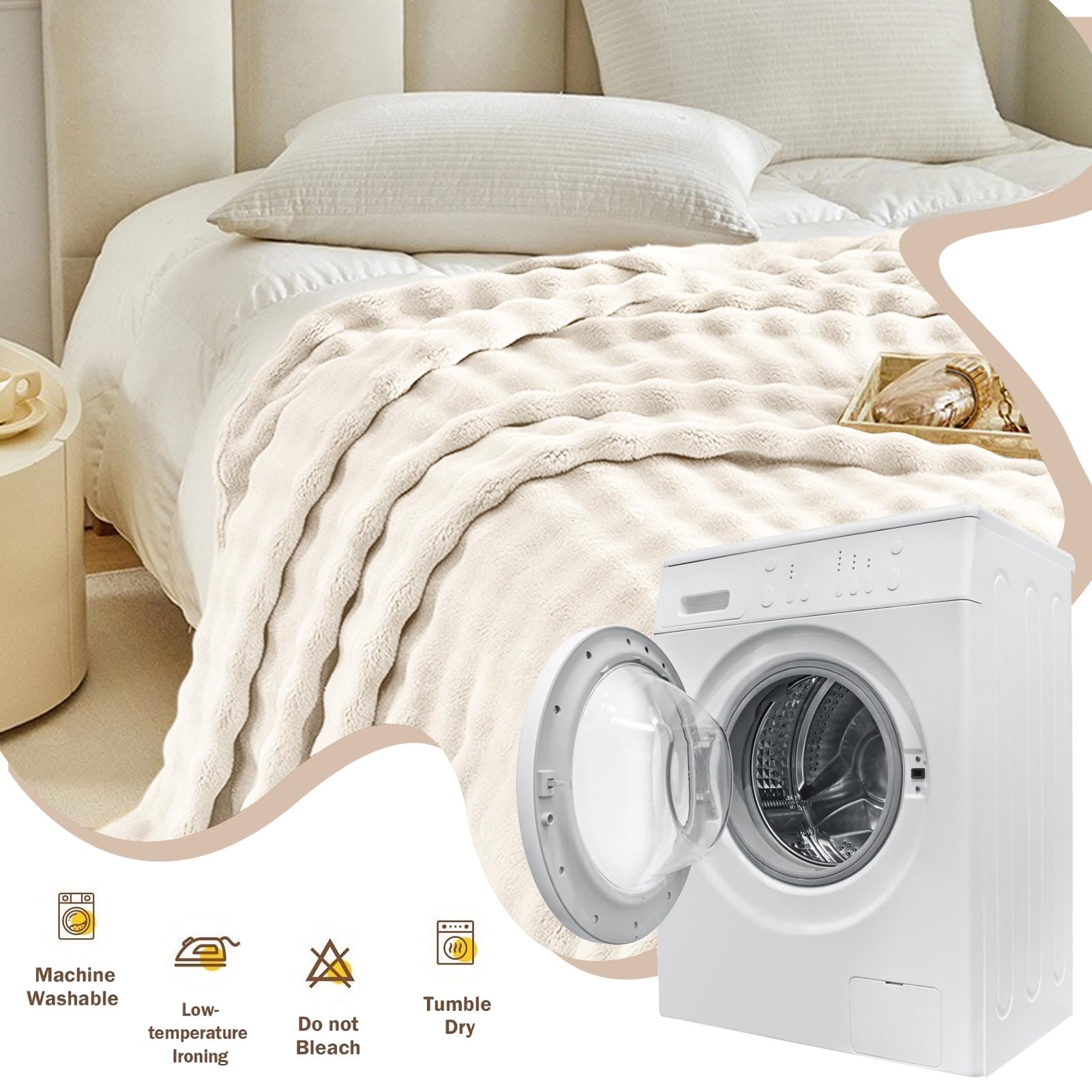 Coperta Pelliccia Coniglio Finta, Morbida Bolla Reversibile in Peluche Caldo Pile Soffice Coperta Per L'inverno Per Camera Letto, Divano, Bambini, Campeggio (Bianco,200 * 220cm)