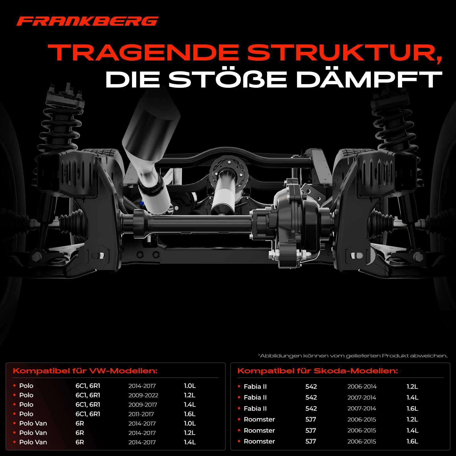 Frankberg Achskörper Achsträger Motorträger Vorderachse Kompatibel mit Polo 6R 6C 1.0L-1.6L 2014-2020 Fabia II 542 1.2L-1.6L 2006-2014 Room.ster 5J7 1.2L 2010-2015 Replace# 6R0199315J