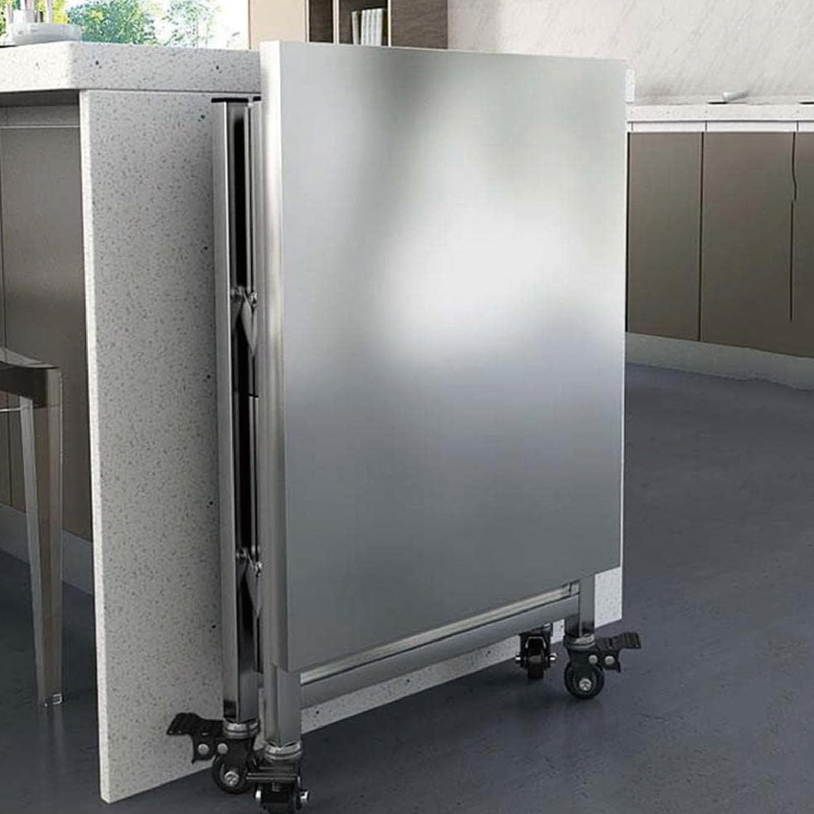 Carrello da cucina in acciaio inox, pieghevole, a 3 ripiani, con ruote bloccabili, grande ripiano per servire e riporre oggetti