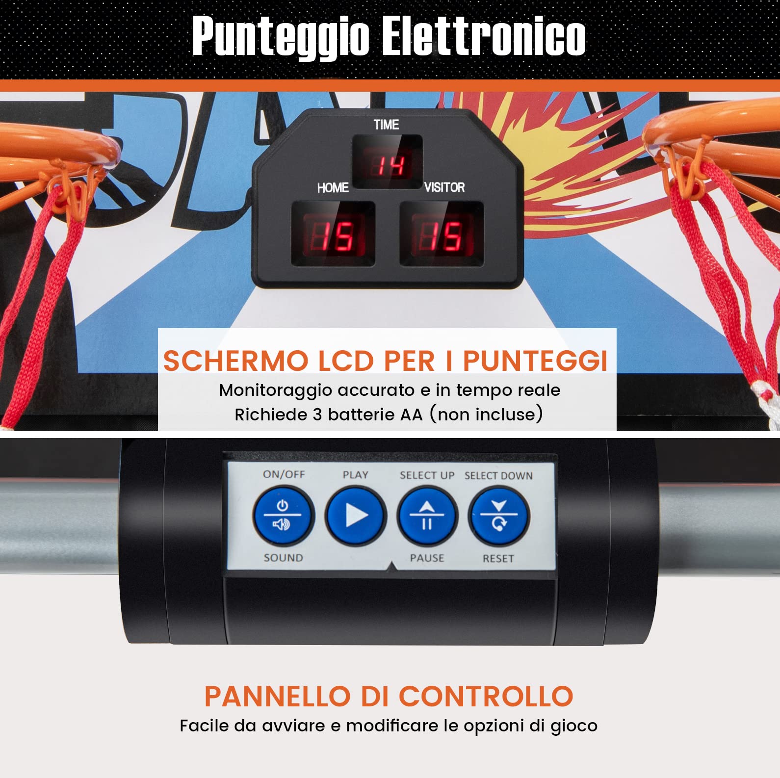 COSTWAY Macchina da Pallacanestro Elettronica, Canestro Basket da Camera a Doppio Tiro Pieghevole con Punteggio Elettronico, 4 Palle, 8 Modalità di Gioco e 2 Canestri (Bianco)