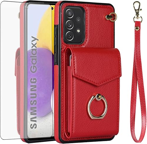 Miniatura 6 de Asuwish Funda de teléfono para Samsung Galaxy A52A52S 5G, funda de cartera con protector de pantalla de vidrio templado y anillo de bloqueo RFID,
