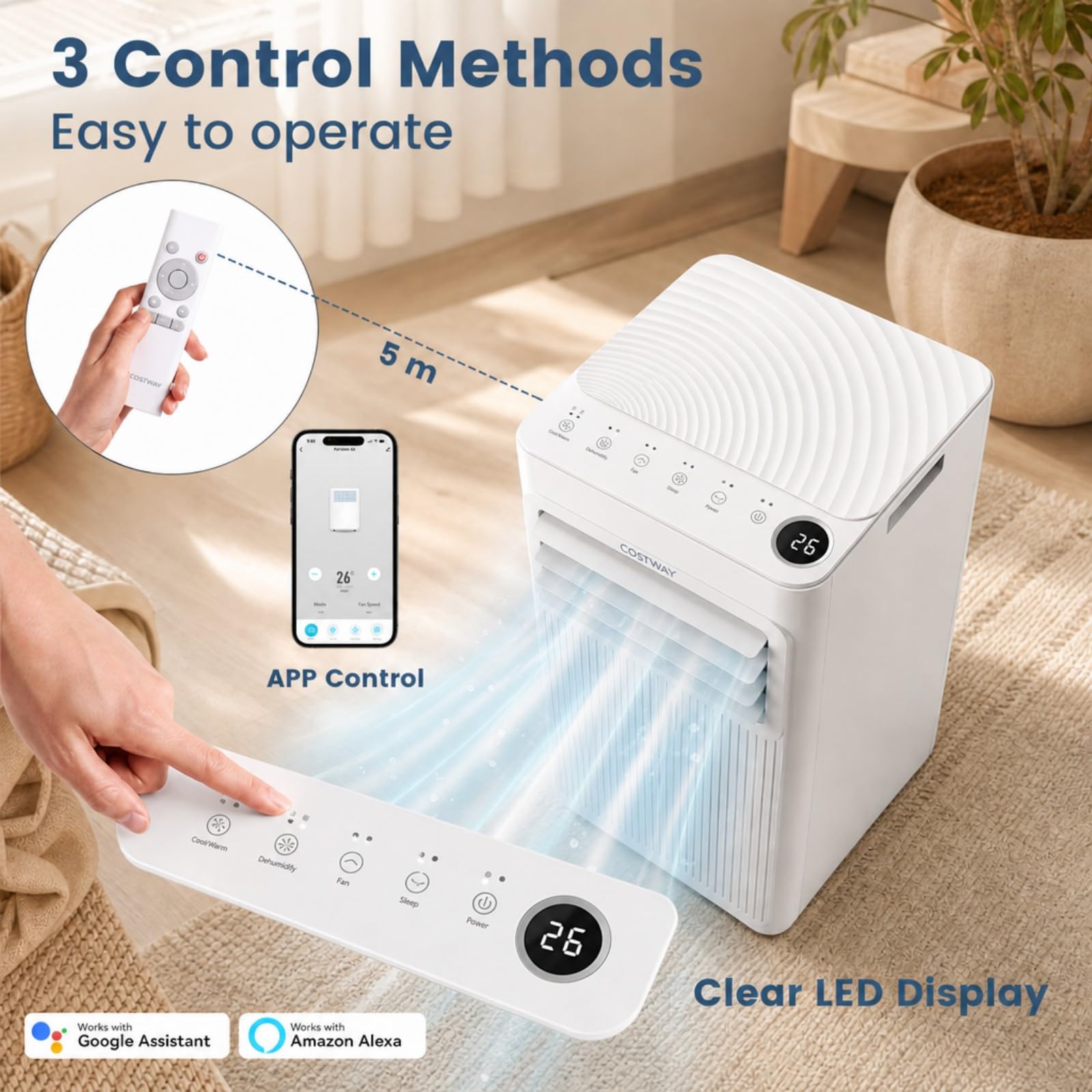 LIFEZEAL Climatiseur Mobile Silencieux, Climatiseur Portable, avec Refroidissement, Déshumidification, Ventilation, Mode Sommeil, Minuterie 24h, Minuterie 24h (9000, BTU, Style2)