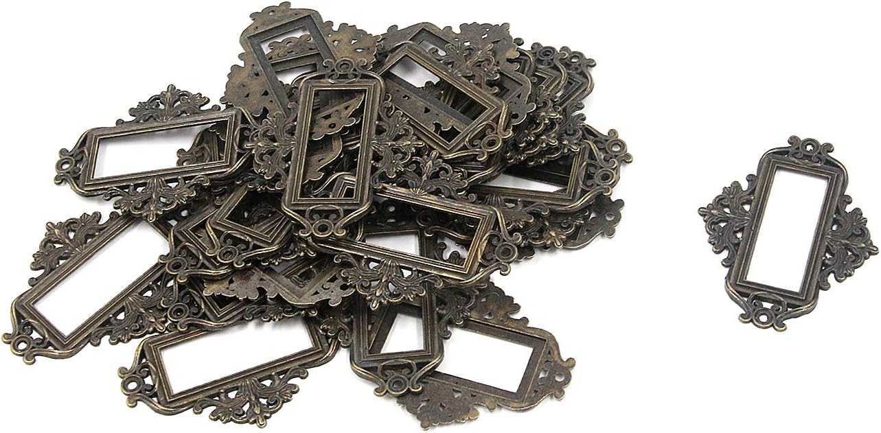Antrader24 Pack Vintage Lace-up Office Library File Drawer Tag Business Card Slot Label Holder Metal Frame Antique Bronze