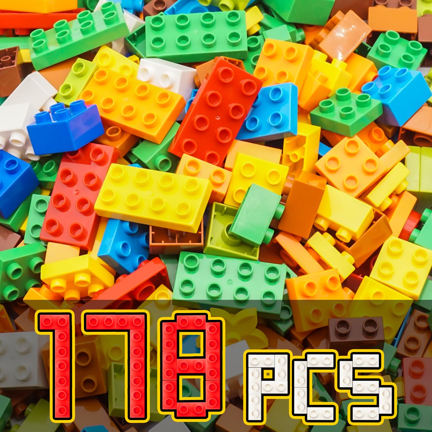 HIUMEBuilding Blocks Sets 178 Pieces Bricks with 2 Baseplates,Large Building Bricks Compatible with duplo Bricks and Major Brands,Building Blocks Gifts for Boys and Girls