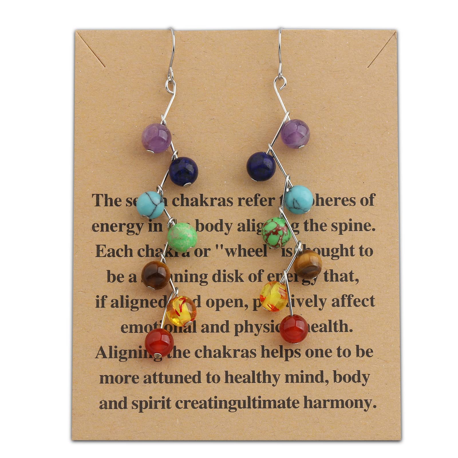 WUSUANED 7 Healing Chakra Earrings Reiki Stone Dangle Hook Earrings Engery Protection Jewelry Anxiety relief Gift For Yoga Meditation