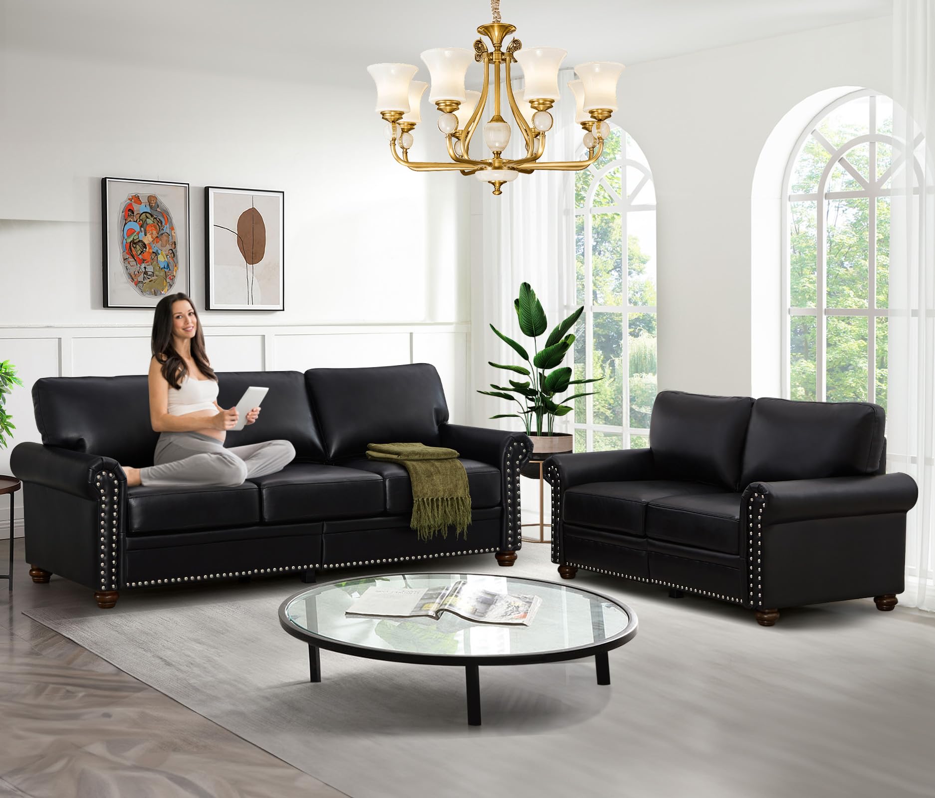 Amazon.com: Antetek 3-Piece Faux Leather Sofa Couch Set, Mid