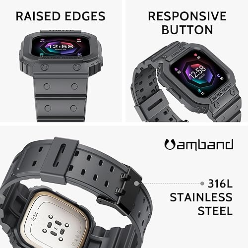 Vista 21 de amBand Compatible con Fitbit Versa 4/3/2/Fitbit Versa Lite/Fitbit Sense 2/Fitbit Sense Bandas con funda, correa protectora para reloj inteligente