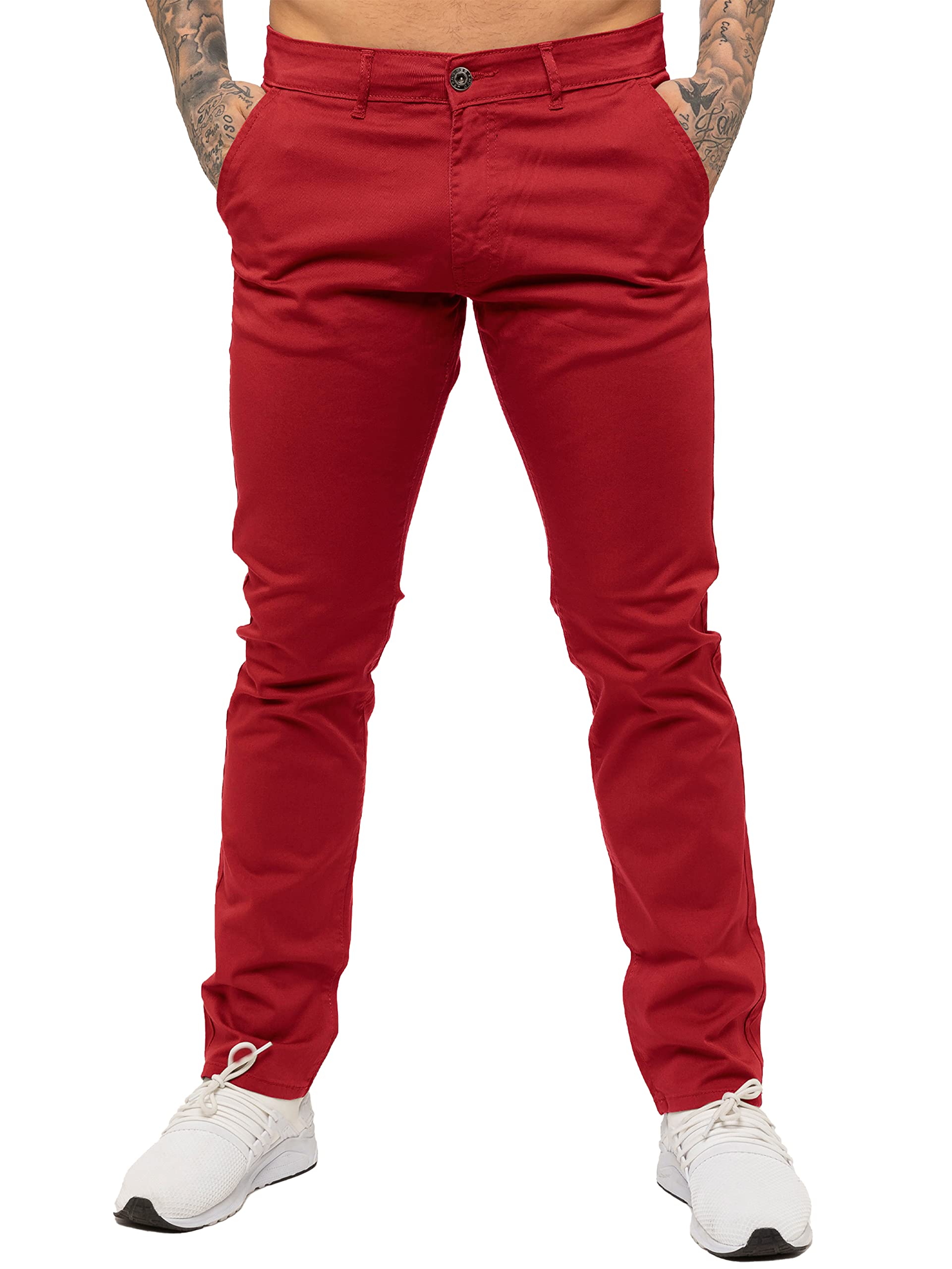 989Zé ENZO Mens Skinny Slim Fit Chinos Stretch Trousers Pants EZ348 RED 32 Regular