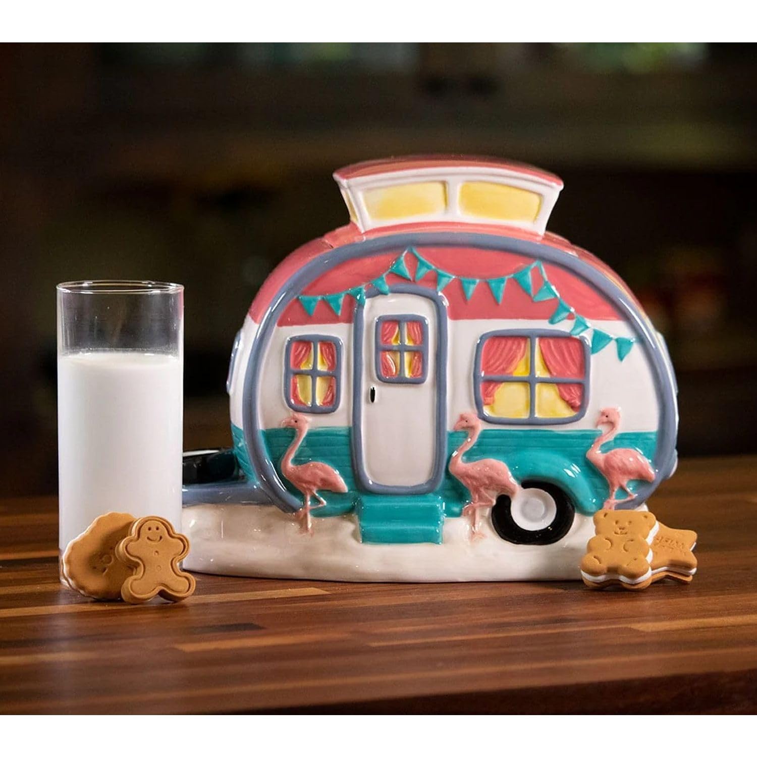 Blue Sky Flamingo Camper Cookie Jar -2
