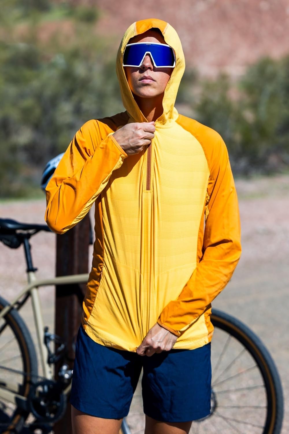 Club Ride Apparel Women's Sola Sun Shirt - Long Sleeve Cycling Jersey with Stowable Hood - Amber Yellow - Small