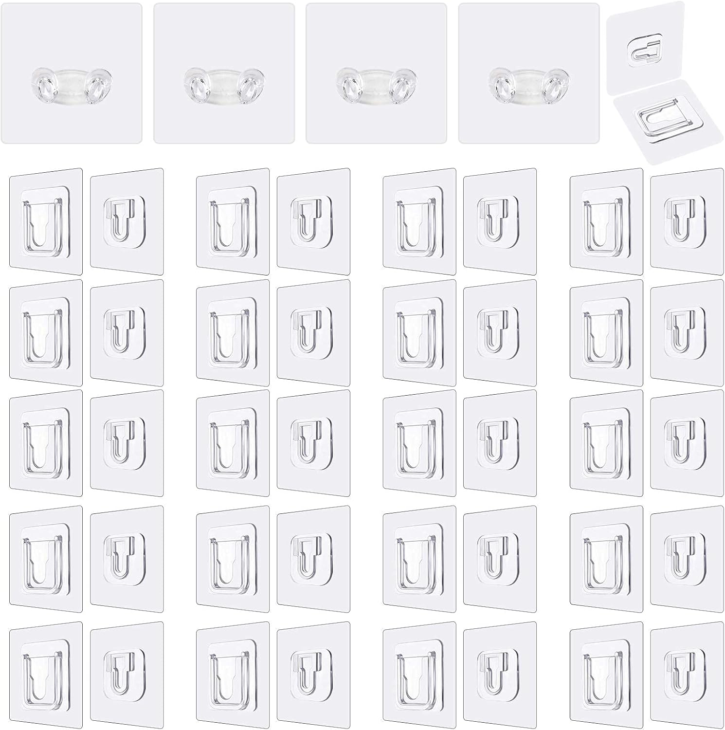 YCYBAB2J Double Sided Adhesive Hooks|20 Pack Double Sided Wall Hook+4 Pack Wall Hanger Holder|13.2lb(Max) | Wall Hooks for Hanging, Self Adhesive Hooks for Bathroom Kitchen Office Hanging