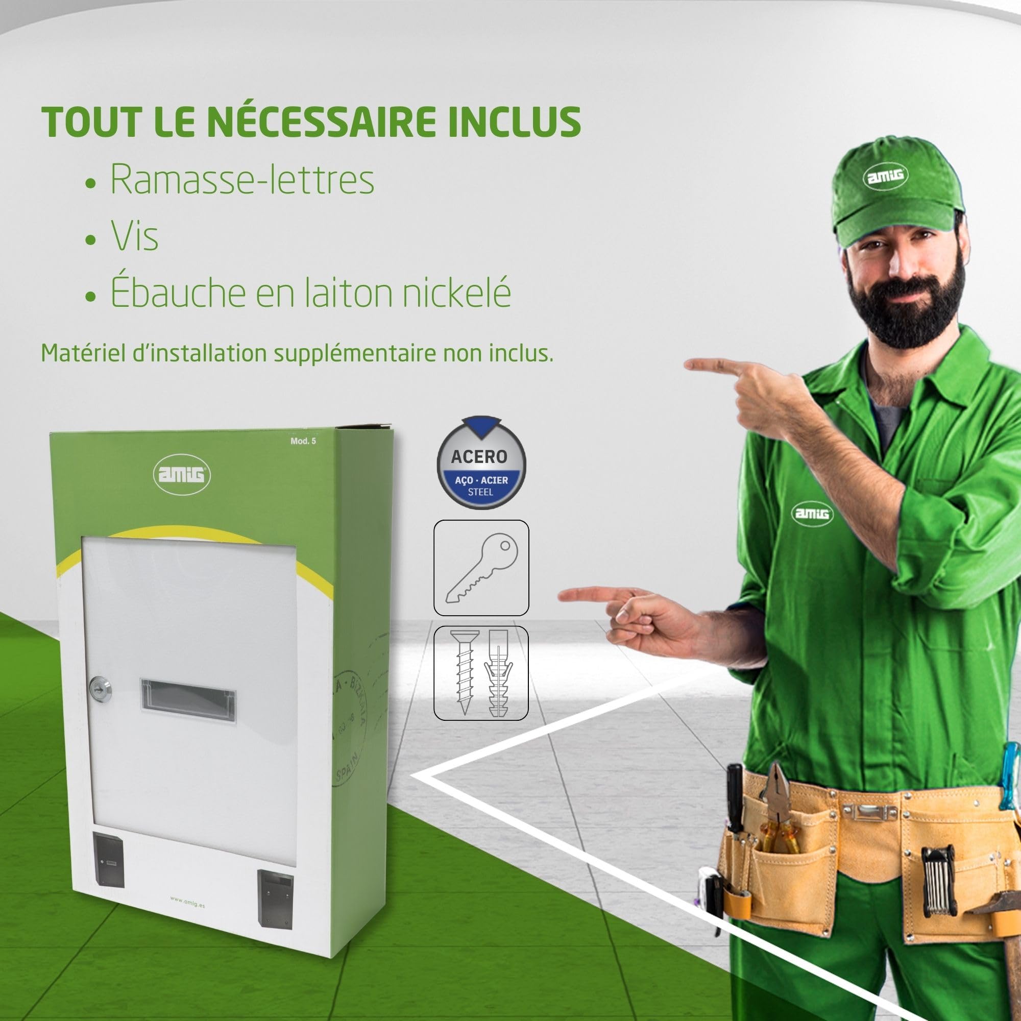 Amig - Collecteur de Lettres en Acier - Boîte aux Lettres Murale extérieure pour courrier - Design résistant et sécurisé - 360 x 260 x 80 mm - Acier - Finition Noire