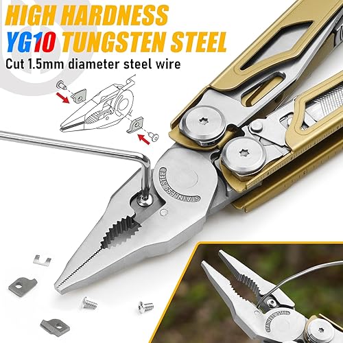 Miniatura 3 de BIBURY Alicates multiherramienta Pro BI2045, multiherramienta de acero inoxidable 31 en 1 con cortadores de alambre reemplazables y sierra, juego