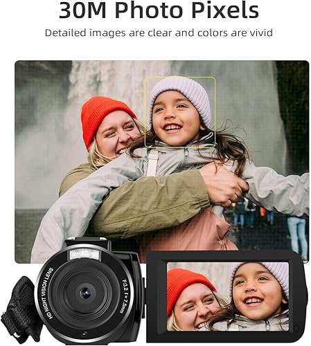 Vista 2 de ORDRO Videocámara Grabadora de Cámara Digital Full HD 1080P 30FPS 30MP 3.0 Pulgadas 270 Grados Rotación LCD 18X Zoom Digital con Tarjeta de 16GB y 2