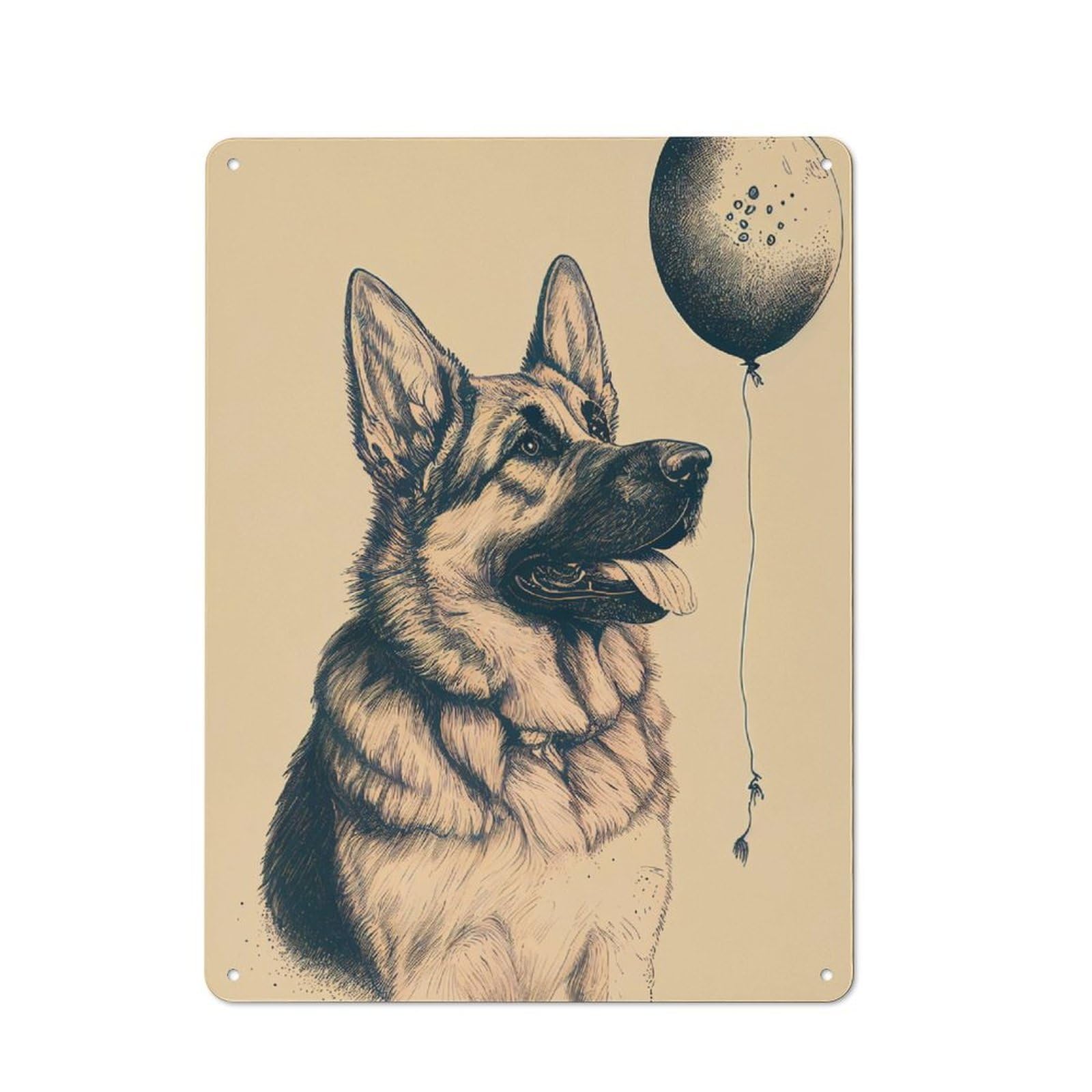 Junmoney German Shepherd Balloon Retro Metal Wall Sign 40X30cm With For Bar Or Restaurant, A Housewarming Gift For Hospitality Decor Collectors