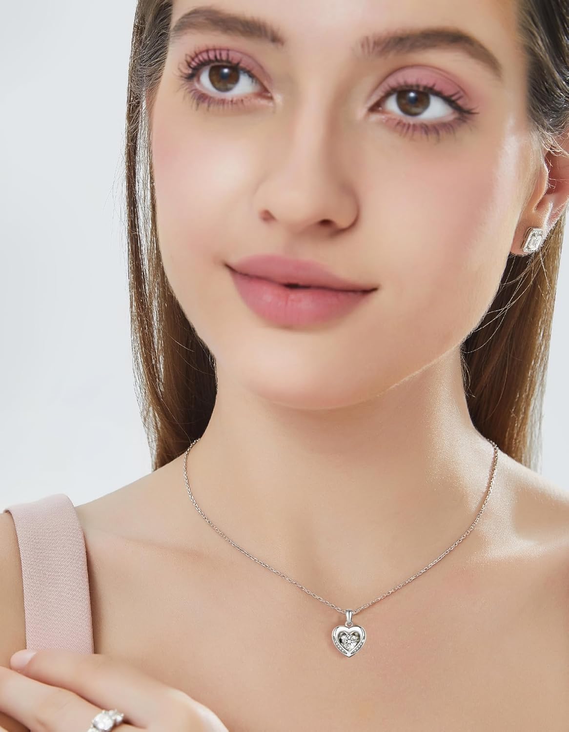 MomentWish Heart Necklace for Women Moissanite, Simulated Diamond, 925 Sterling Silver