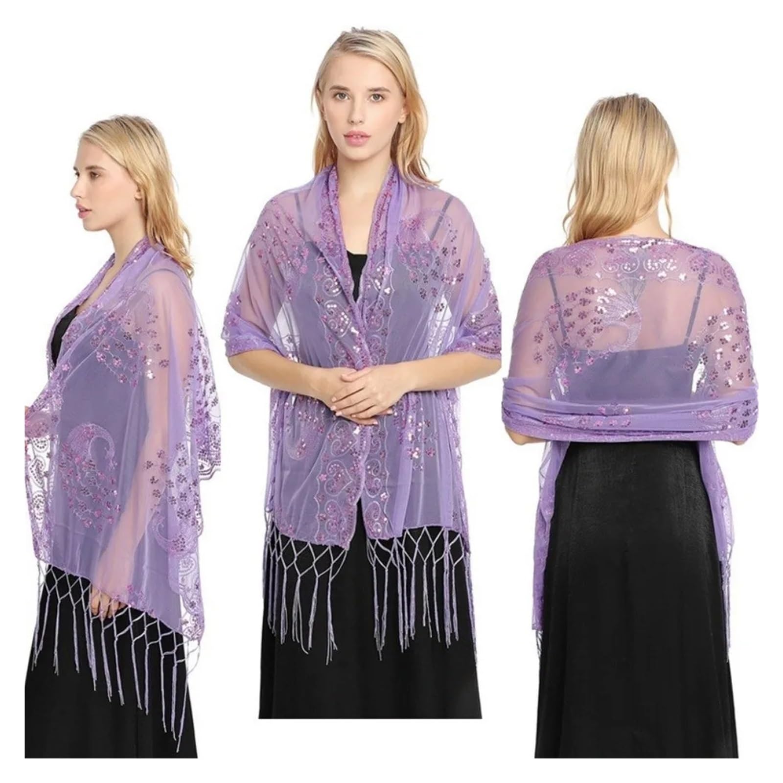 Chal de lentejuelas brillantes Lentejuelas Elegante Mantón De Boda Bordado Encaje Hueco Floral Bufanda Transparente Tul Transpirable