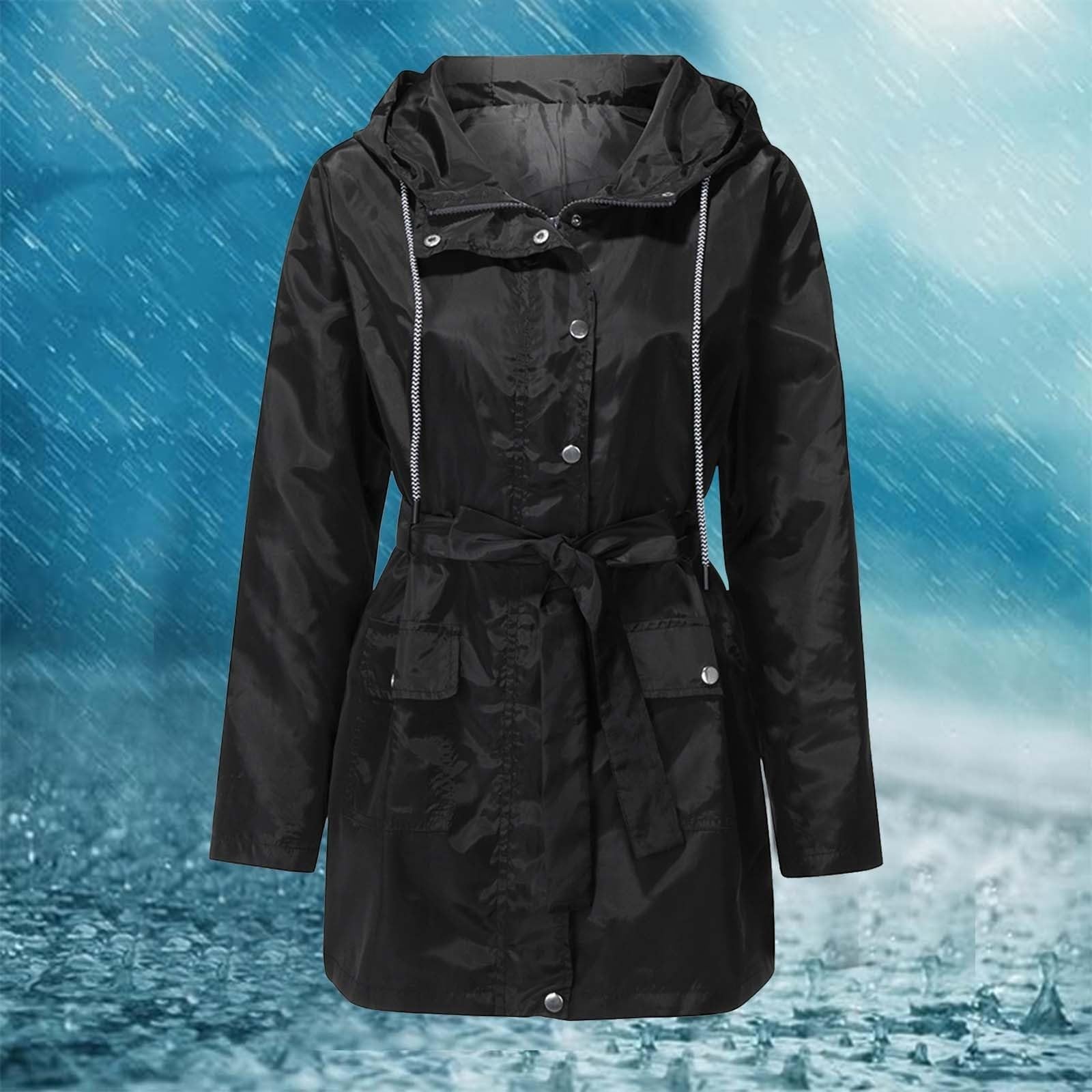 Impermeabili Da Donna Con Cappuccio, Giacca A Cintura, Giacche Antipioggia Lunghe Leggere, Trench Esterno Cappotti Elegante Invernali Trekking Waterproof Cappotto Impermeabile Cappuccio