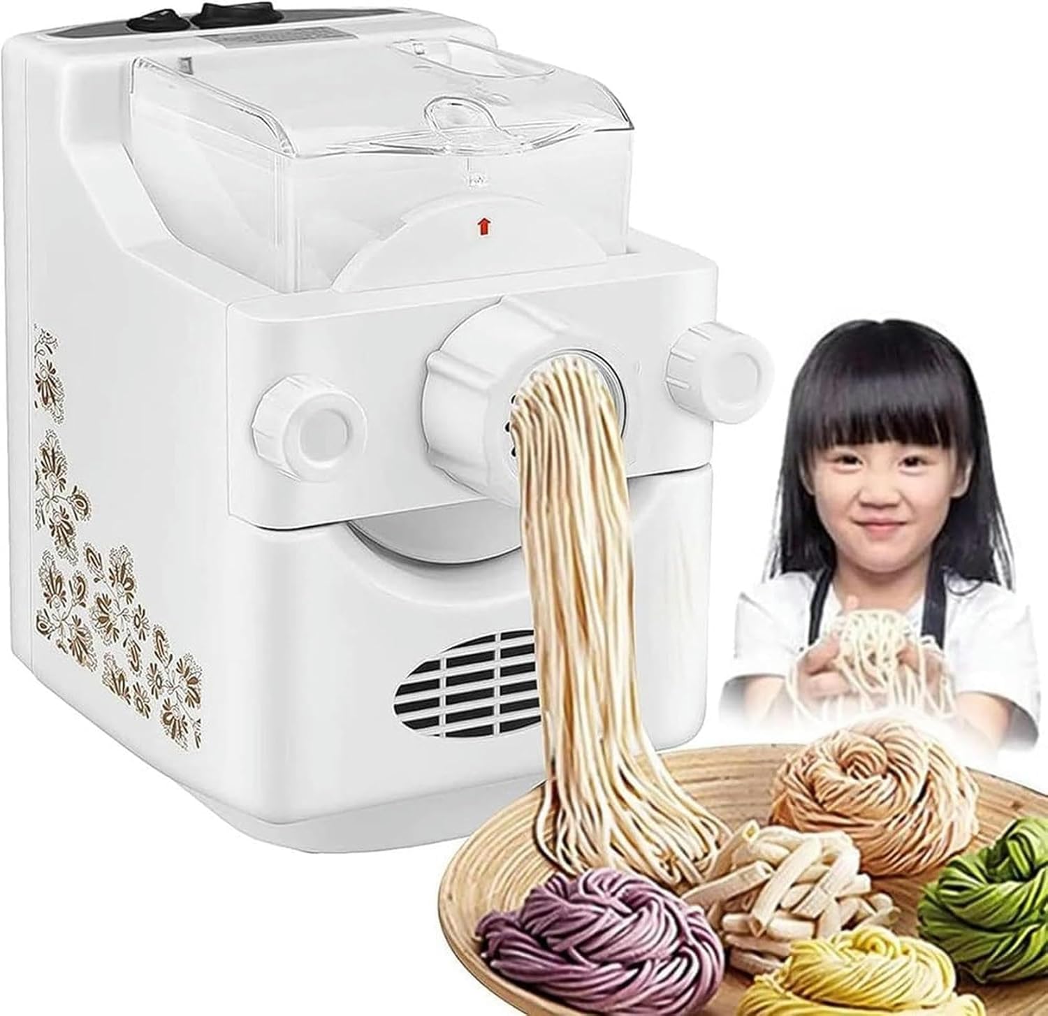 Wzglod Electric Home Pasta Machine, 180W Automatic Pasta Machine Pasta Attachment with 9 Noodle Molds Pasta Extruder Kitchen Gadgets Noodle Maker,Saves Time and Effort and is Beginner Friendly