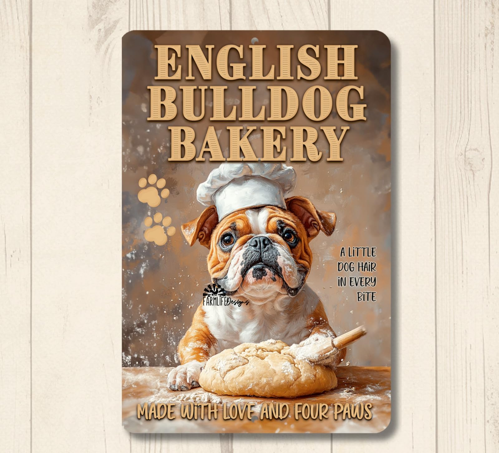 English Bulldog Bakery bull dog baking chef funny metal tin wall art kitchen home decor